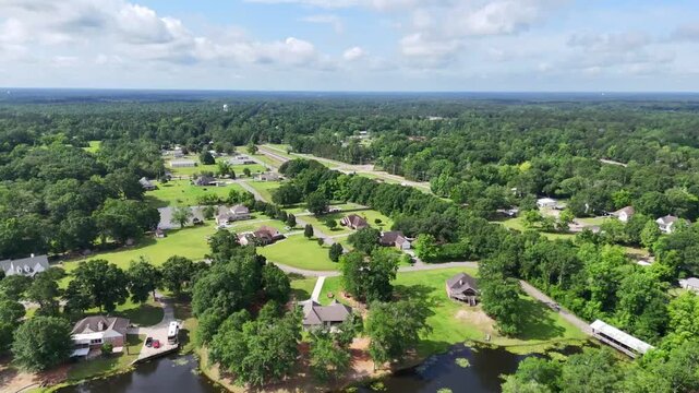 Aerial summer nature landscape of rural Deep South Carriere Pearl River County Mississippi MS