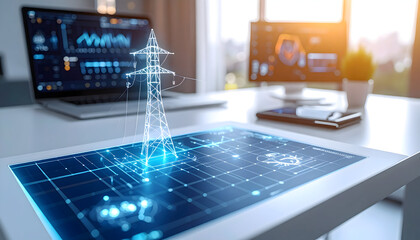 Digital power grid concept with transparent background