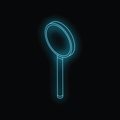 Glowing neon magnifying glass on a dark background, representing the concept of search