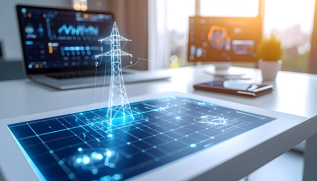 Digital power grid concept with transparent background