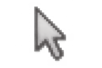 Pixelated white computer mouse cursor arrow icon pointer symbol selecting or clicking on transparent background