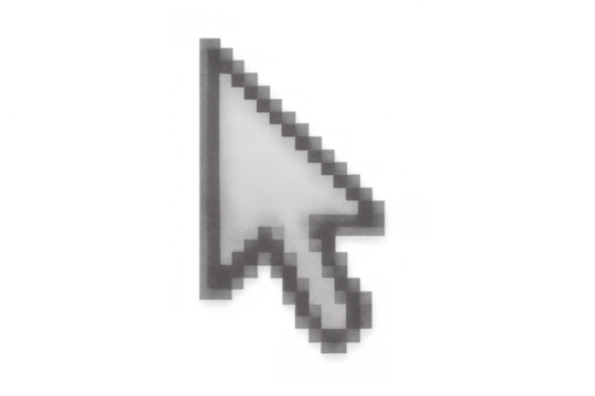 Pixelated white computer mouse cursor arrow icon pointer symbol selecting or clicking on transparent background - Powered by Adobe