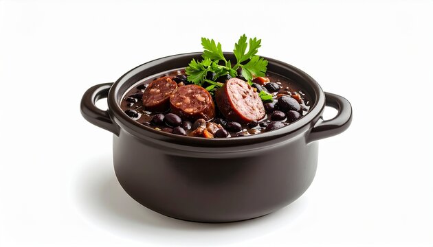 Traditional Brazilian Feijoada In Black Pot