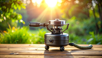 Portable camping stove with outdoor background