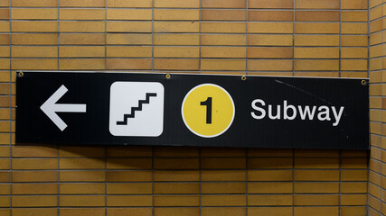 Directional signs in the Toronto, Ontario rapid transit subway system.