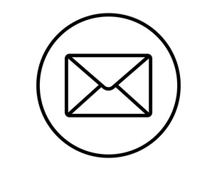 Black outline design of email message icon inside black circle for app website ui ux web design