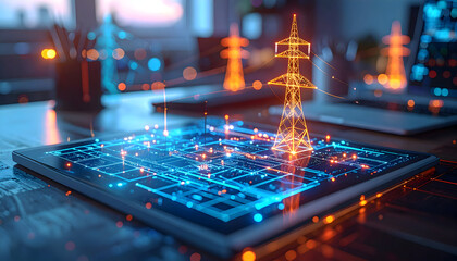 Power grid technology illustration with transparent background