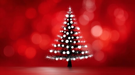 Christmas tree adorned with white ornaments and sparkling lights, set against a vibrant red bokeh background, creating a festive atmosphere perfect for holiday celebrations and seasonal decorations
