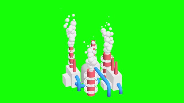 Industrial building factory facility power plant with smoke from chimney 3d render animation available in FullHD and 4K video