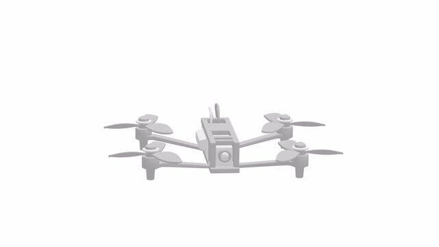 FPV Tactical Drone Flying Loop - 3D animation isolated on white background. Remote control air drone. Pink Dron flying with action video camera.