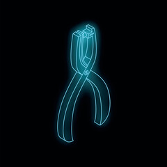 Neon glowing ear punch pliers isolated on a black background, creating a vibrant and eye catching image