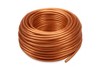 Copper wire coil roll on transparent background