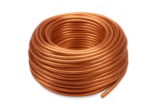 Copper wire coil roll on transparent background