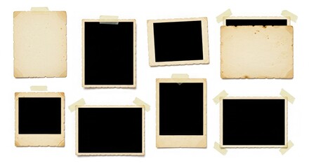 Assortment of aged photo frames isolated on white background for your memories