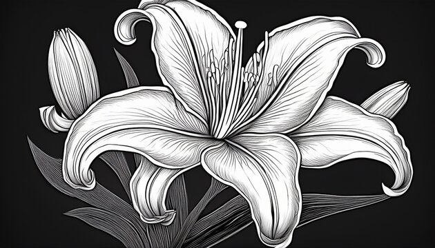 ilustracirgn de lirio stargazer en blanco y negro