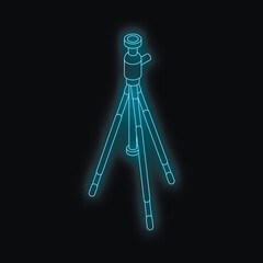 Neon tripod glowing on a black background, representing photography, videography, and content creation