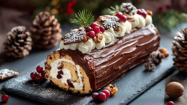 Yule Log Cake for Winter Solstice Celebration