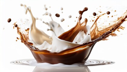 splash of coffee and milk mixing in air isolated on white cutout background