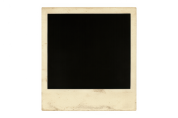 Vintage instant film frame with blank black center showing retro memory and nostalgia concept on transparent background