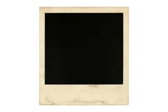 Vintage instant film frame with blank black center showing retro memory and nostalgia concept on transparent background
