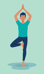 Flat Illustration Man Doing Tree Pose Yoga in Minimalist Style