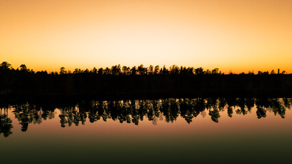 Golden Hour Reflection on a Calm Lake
