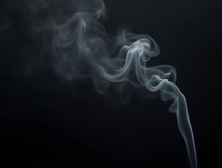 Fototapeta premium Wispy white smoke swirling and rising against a dark black background steam vapor image