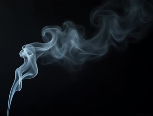 Wispy white smoke swirling and rising against a solid black background vapor steam