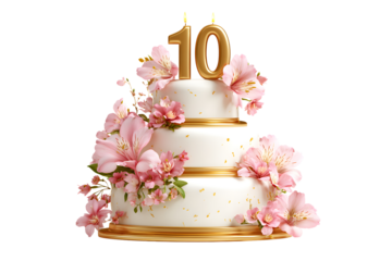 Birthday cake with candles-numbers transparent background for designers, marketers and IT professionals. Popular illustration, object, texture. Food, flowers, natural space for text. Positive.