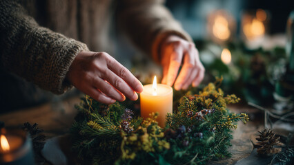 Lighting Candle Ritual for Winter Solstice Yule Celebration