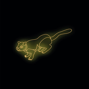 Yellow neon light representing fossa cryptoprocta ferox running fast on black background