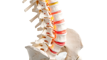 Spine injury pain in sacral and cervical region cut out on PNG. AI GENERATED.