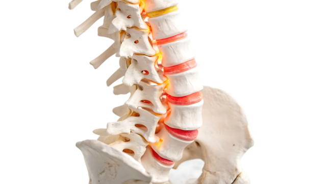 Spine injury pain in sacral and cervical region cut out on PNG. AI GENERATED.