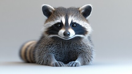 Soft fur and bright eyes highlight the raccoon's playful pose in a cozy space