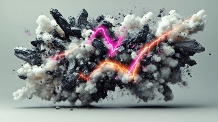 Vibrant colors clash with dark rocks and clouds, offering a stunning visual