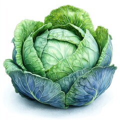 Obraz premium A fresh green cabbage displays its tightly packed center, surrounded by vibrant leaves
