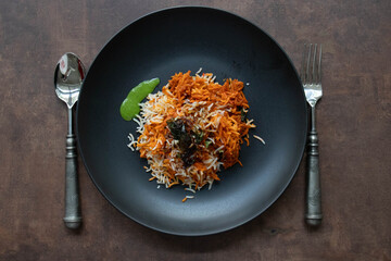 traditional Indian Food, Spiced Biryani with Mint Chutney