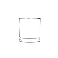 Minimalist line drawing of a classic glass tumbler. Elegant outline illustration for kitchen design, drink menu, or restaurant logo.