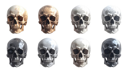  Artistic Human Skull Variations, Clean Front View PNG