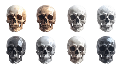  Artistic Human Skull Variations, Clean Front View PNG