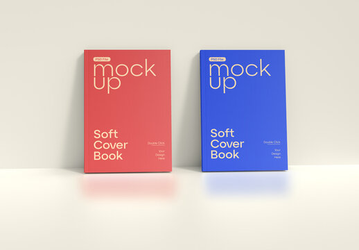 Soft Book Cover Mockup Leaning on Wall