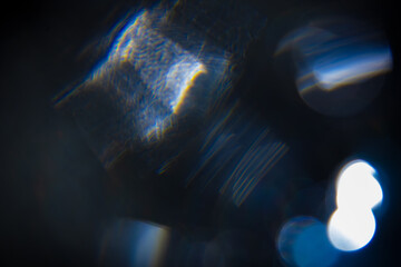 Glass reflections on the lens, spectrum colors, rainbows, bokeh in the dark, background image