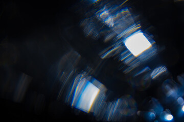 Glass reflections on the lens, spectrum colors, rainbows, bokeh in the dark, background image, optical effect