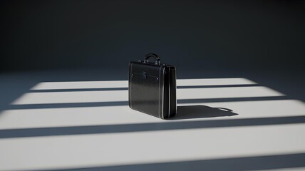 Black leather briefcase in executive spotlight symbolizes professional achievement