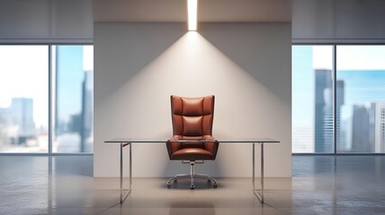 Executive spotlight illuminating empty office chair, symbolizing career opportunity