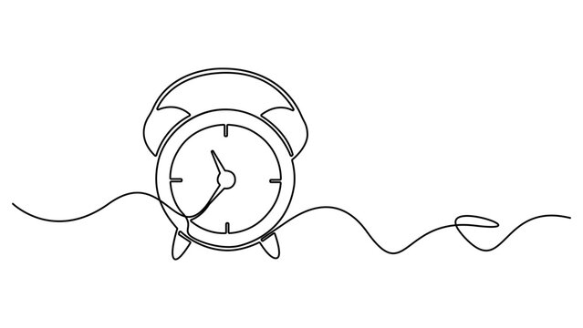 Continuous one line drawing of vintage alarm clock vector design. Single Line Drawing Alarm Clock. Clock with arrow, One thin line continuous symbol. Time Reminder Minimalist Vector Art.