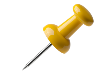 Yellow thumbtack isolated on transparent background