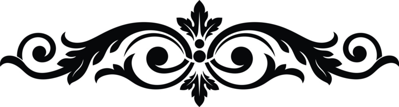 Elegant black floral ornament design element with swirling decorative flourishes