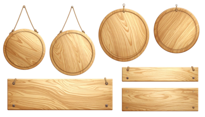  Assorted Blank Wooden Name Tags and Hanging Boards, Realistic Mockup PNG