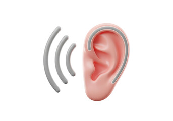 A human ear with sound waves emanating from it, isolated on transparent background